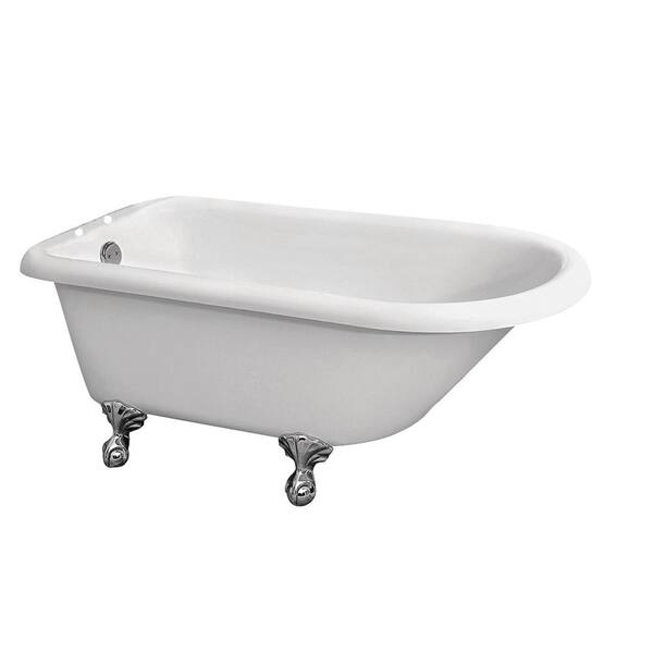 Barclay Products Alexia 54 in. Acrylic Roll Top Clawfoot Non-Whirlpool Bathtub in White with Faucet Holes and Polished Brass Feet