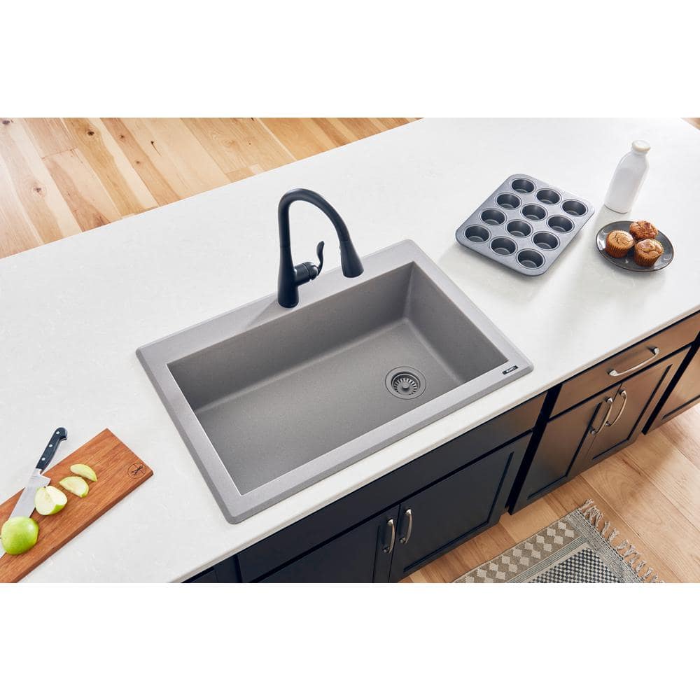 Urban Gray 33 x 22 Inch Granite Composite Drop-In Single Bowl Kitchen Sink