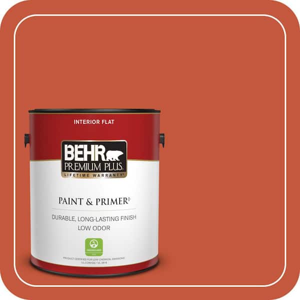BEHR PREMIUM PLUS 1 gal. #BIC-31 Fire Coral Flat Low Odor Interior Paint & Primer