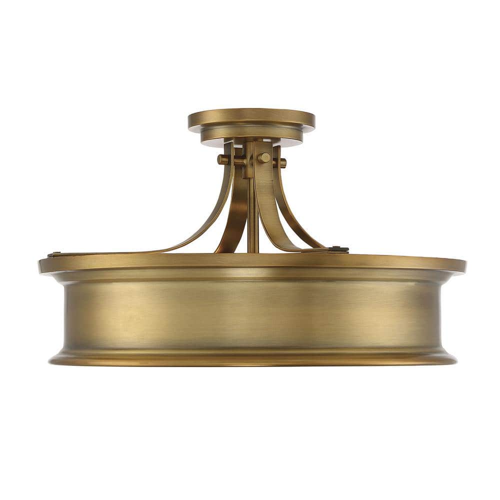 Watkins Warm Brass 16" Wide Art Deco-Inspired Semi-Flush Mount with Opal Glass Shade