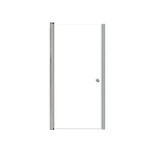 Lyna 33 in. W x 70 in. H Pivot Frameless Shower Door in Brushed Stainless with Clear Glass