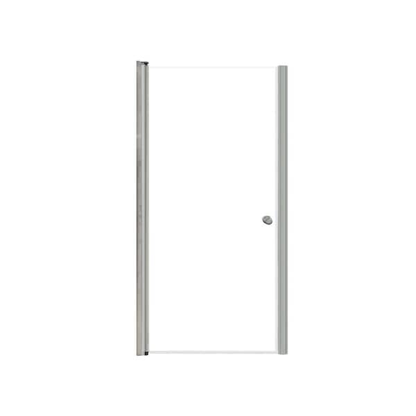 Transolid Lyna 33 in. W x 70 in. H Pivot Frameless Shower Door in Brushed Stainless with Clear Glass