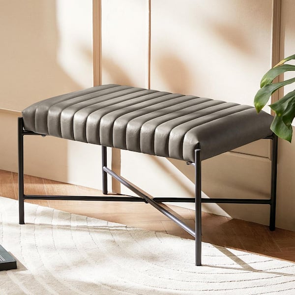 Lawrence Grey Bench With Metal Legs 29.5 in.