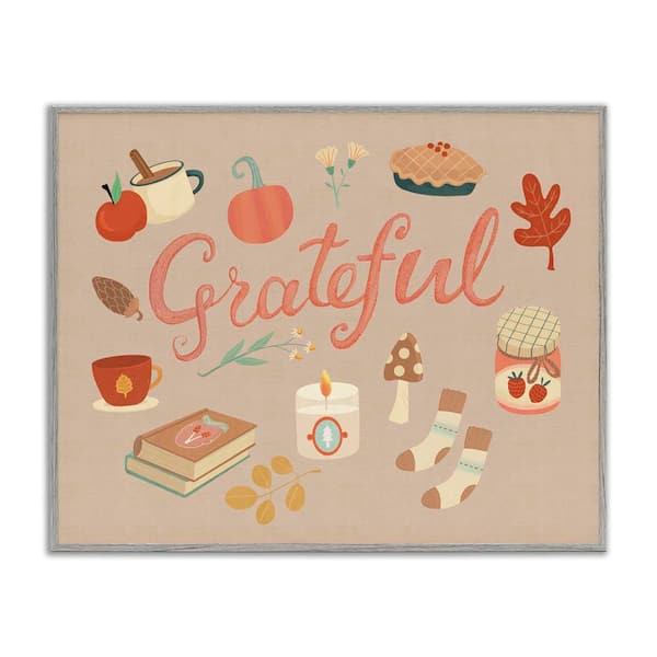 Stupell Industries Grateful Cozy Fall Essentials by Laura Watson Gray Framed Typography Giclee Art Print 11 in. x 14 in.