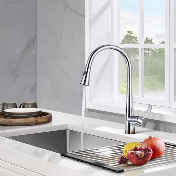 Single Handle Pull Down Sprayer Kitchen Faucet in Chrome with CUPC Certification in Stainless Steel