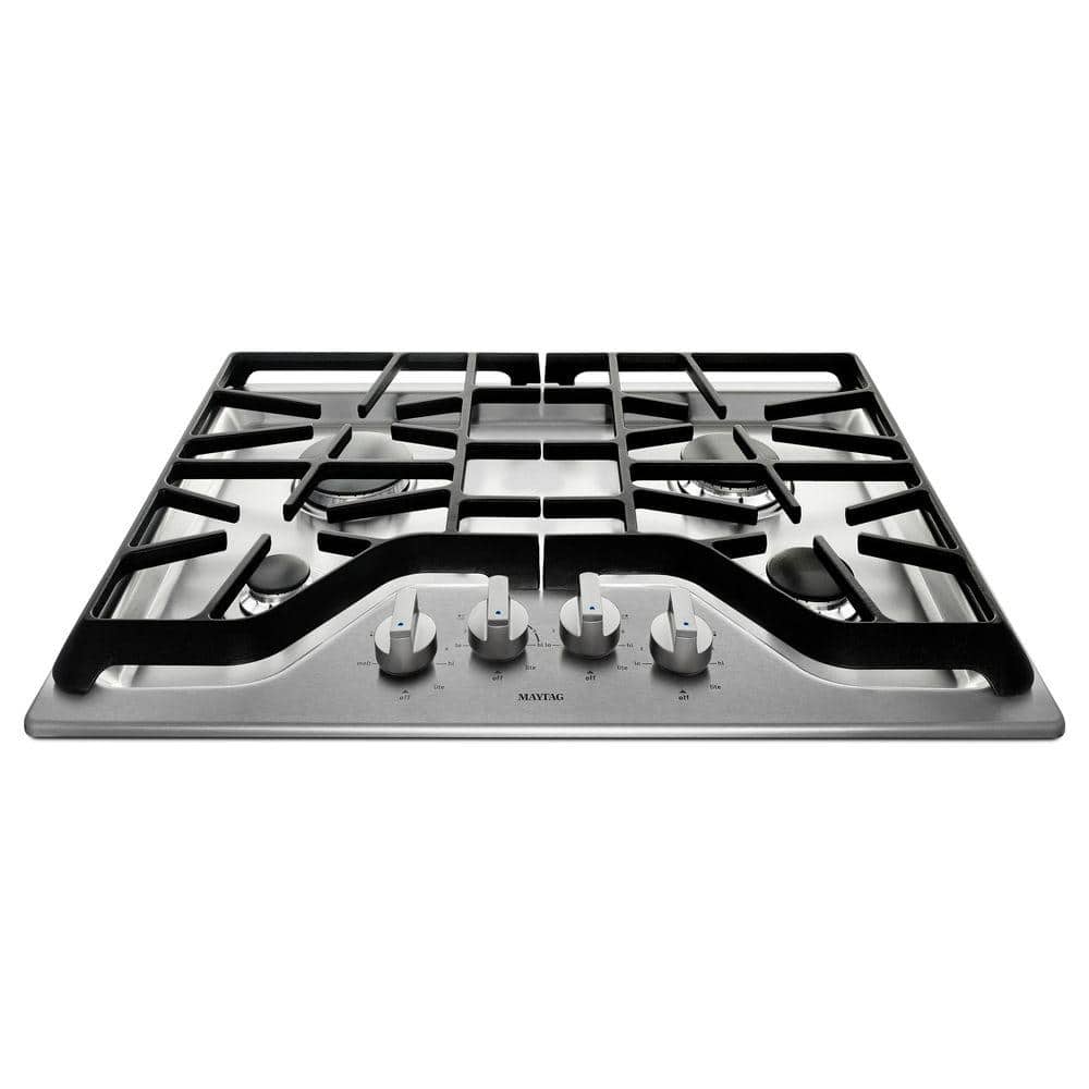 Maytag 30 in. Gas Cooktop in Stainless Steel with 4 Burners Including 15000-BTU Power Burner, Silver
