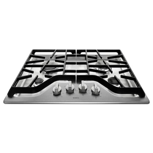 Maytag 30 in. Gas Cooktop in Stainless Steel with 4 Burners Including 15000-BTU Power Burner