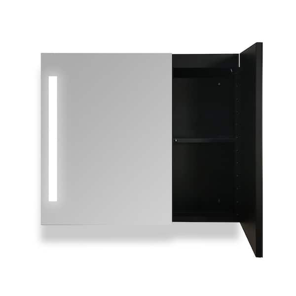 Unbranded 30 in. W x 26 in. H Rectangular Black Surface Mount Aluminum Medicine Cabinet with Mirror Dimmable Lights Brightness