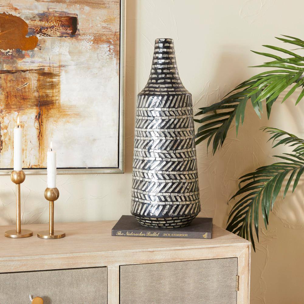 Modern Black and White Mother of Pearl Bud Vase