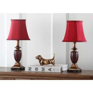 Hermione 16 in. Brown/Red Urn Table Lamp with Red Shade (Set of 2)