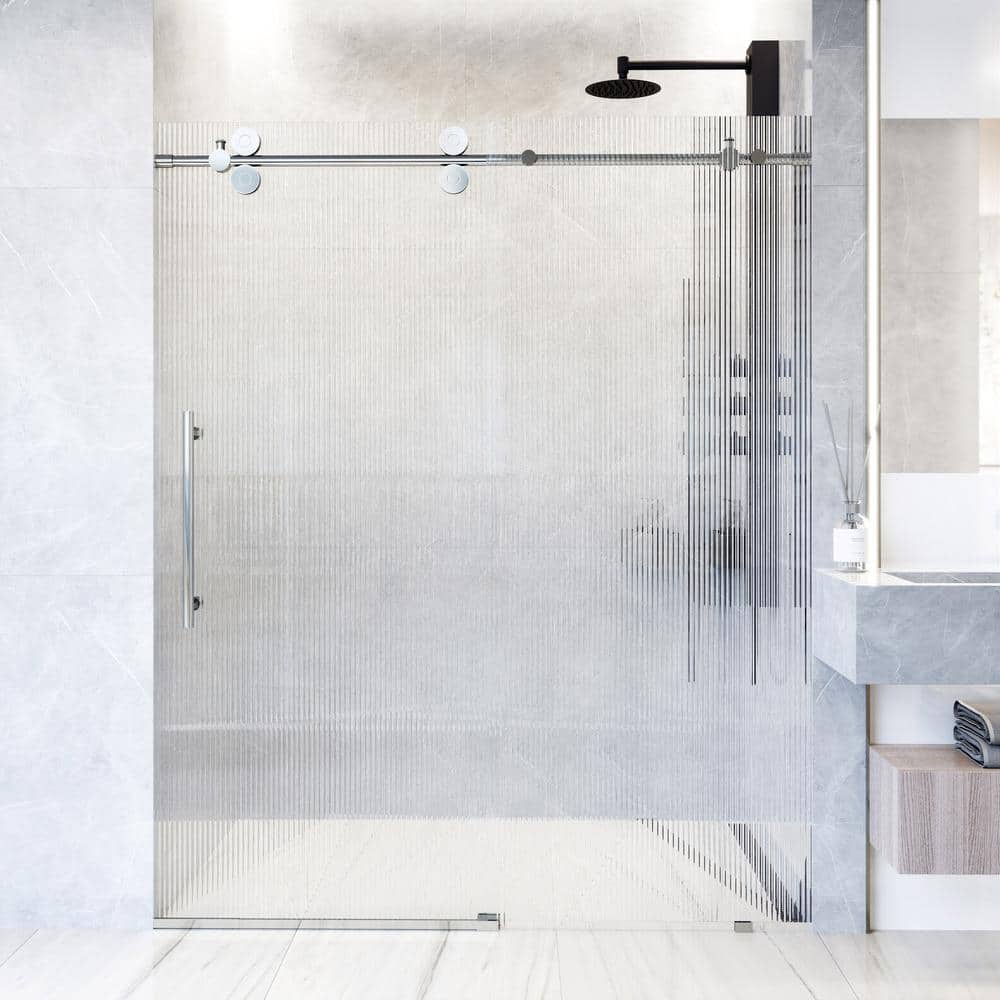 Elan Chrome Frameless Sliding Shower Door with Fluted Glass