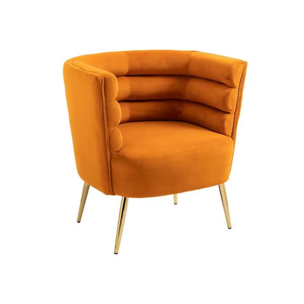 Unbranded Orange Upholstery Velvet Accent Modern Chair with Rounded Armrest and Golden Legs