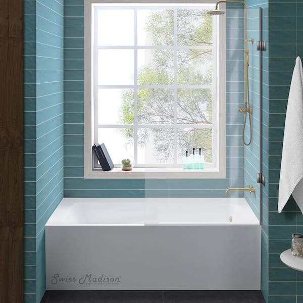 Voltaire 60 in. x 30 in. Acrylic White, Alcove, Integral Armrest, Right-Hand Drain, Apron Rectangular Bathtub in White