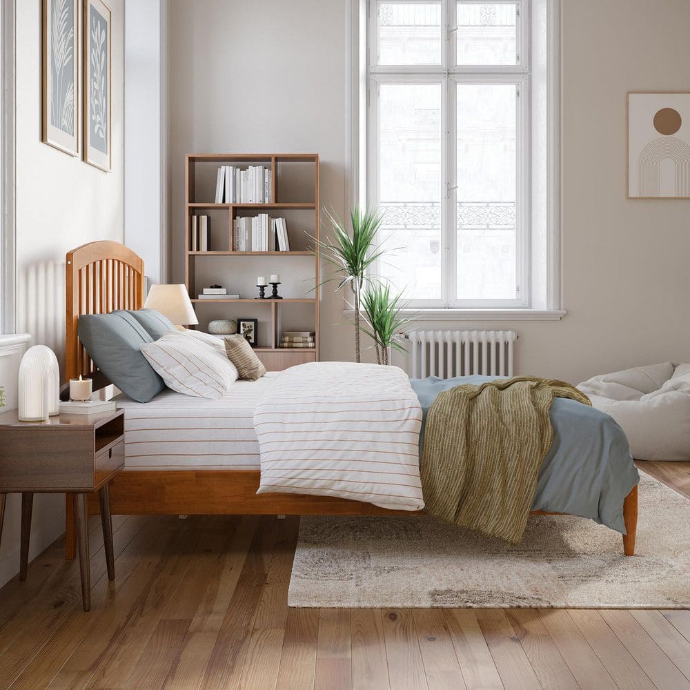 Quincy Light Toffee Full Wood Platform Bed with Slats