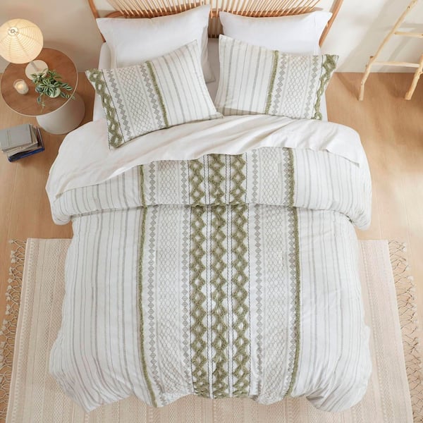 3 PCS King/Cal King Cotton Printed Comforter Set with Chenille