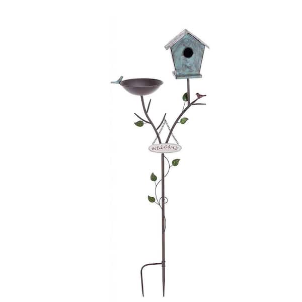 Copper Metal Stake Bird Seed Feeder Bird Baths and BirdHouses (1-Pack)