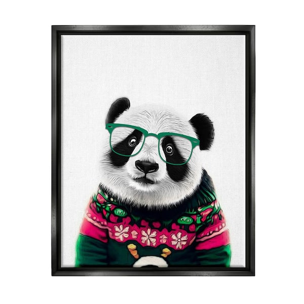 Stupell Industries Panda in Holiday Sweater by Annalisa Latella 1-Piece Floater Frame Graphic Print Animal Poster Art Print 21 in. x 17 in.