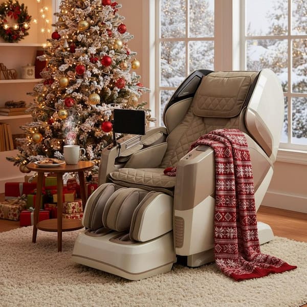 Osaki Maestro LE Series Tan Reclining 4D Massage Chair with Wireless Charger, Heated Back Roller, Touch Screen Remote
