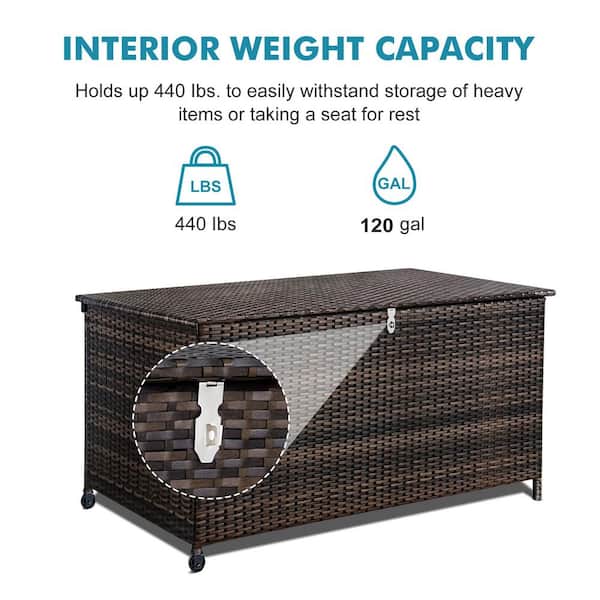 Amagenix 120 gal. XL Outdoor Storage Box Waterproof Resin Rattan Deck Box for Patio Garden Furniture Outdoor Cushion Storage