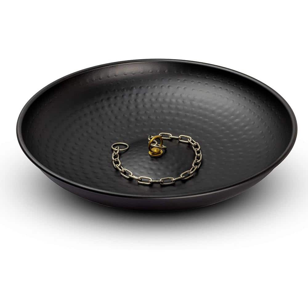Black Hand Hammered Steel Rain Chain Basin with Chain, 15 Inch
