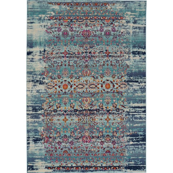 Nourison Vintage Kashan Blue 5 ft. x 7 ft. Bordered Traditional Area Rug