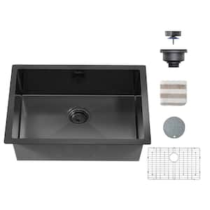 Black Stainless Steel 30 in. x 18 in. Single Bowl Undermount Kitchen Sink with Bottom Grid