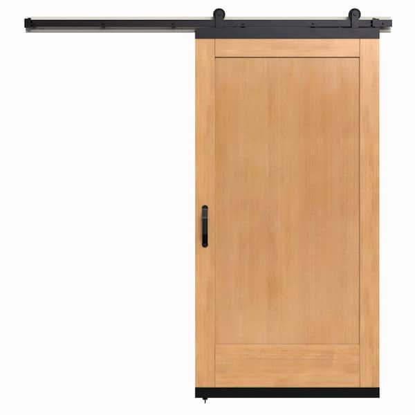 JELD-WEN 36 in. x 80 in. Karona 1 Panel Clear Stained Vertical Grain Fir Wood Sliding Barn Door with Hardware Kit