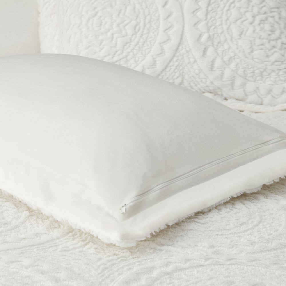 Ivory Embroidered Medallion Faux Fur Duvet Cover Set