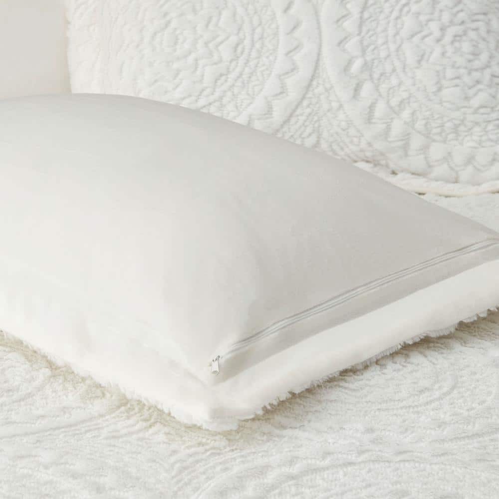 Ivory Faux Fur Embroidered Medallion King Duvet Cover Set