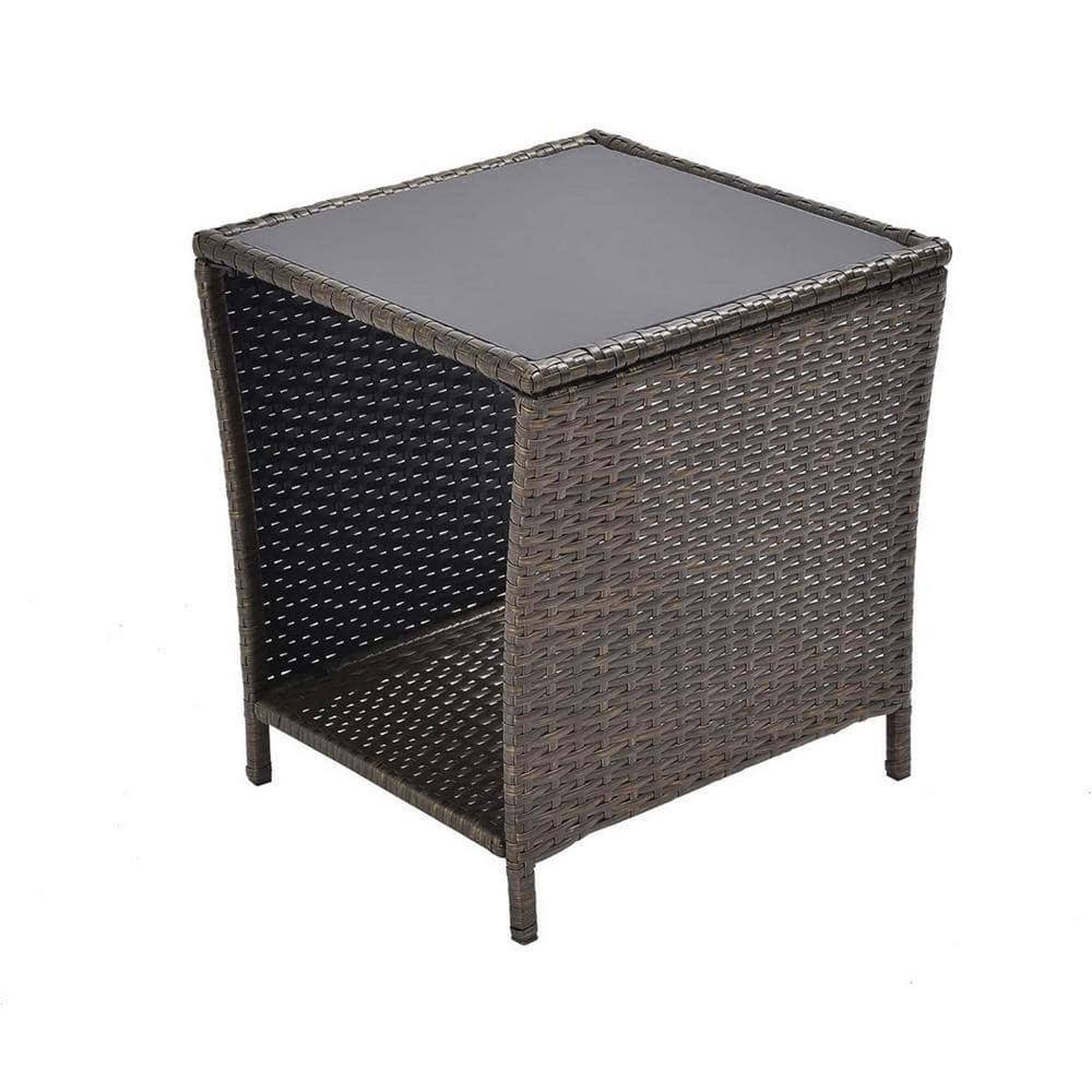 20.1 in. H Brown Square Wicker Outdoor Coffee Table with Glass Top for Garden, Porch, Backyard and Pool price history on PriceWatchPro