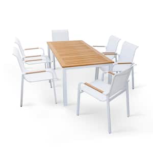 7-Piece 29.5 in. Wood Outdoor Patio Dining Table Set in White
