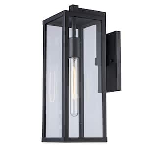 Oxford 17.75 in. 1-Light Black Modern Outdoor Wall Light Fixture with Clear Glass