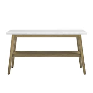 Vida 56 in. White Marble Top Brown Rectangle Sofa Console Table