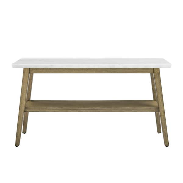 Steve Silver Vida 56 in. White Marble Top Brown Rectangle Sofa Console Table