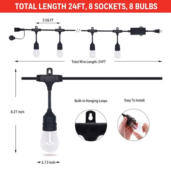 Honeywell 8 Blubs 24 ft. Outdoor Indoor Plug in LED Edison String