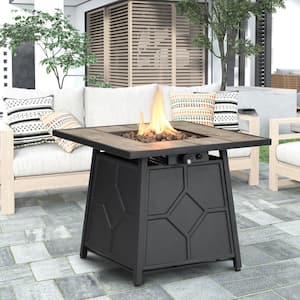 28-inch Steel Propane Gas Fire Pit Table 40,000 BTU Square Gas Firepits with Lid and Lava Rock in Gray