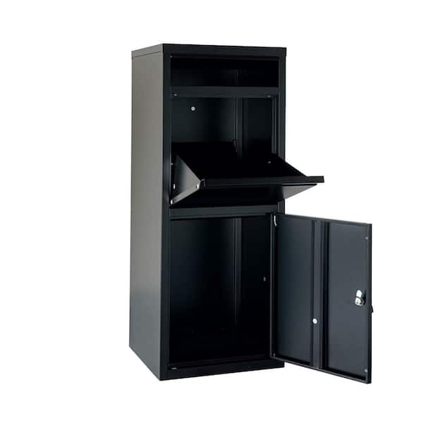 Package Delivery Box for Outside, Cold-Rolled Steel Anti-Theft Lockable Large Mailbox for Porch, House, Curbside, Black