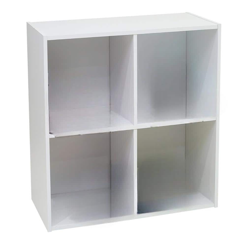 Bright White Wooden 4-Cube Stackable Bookcase for Kids