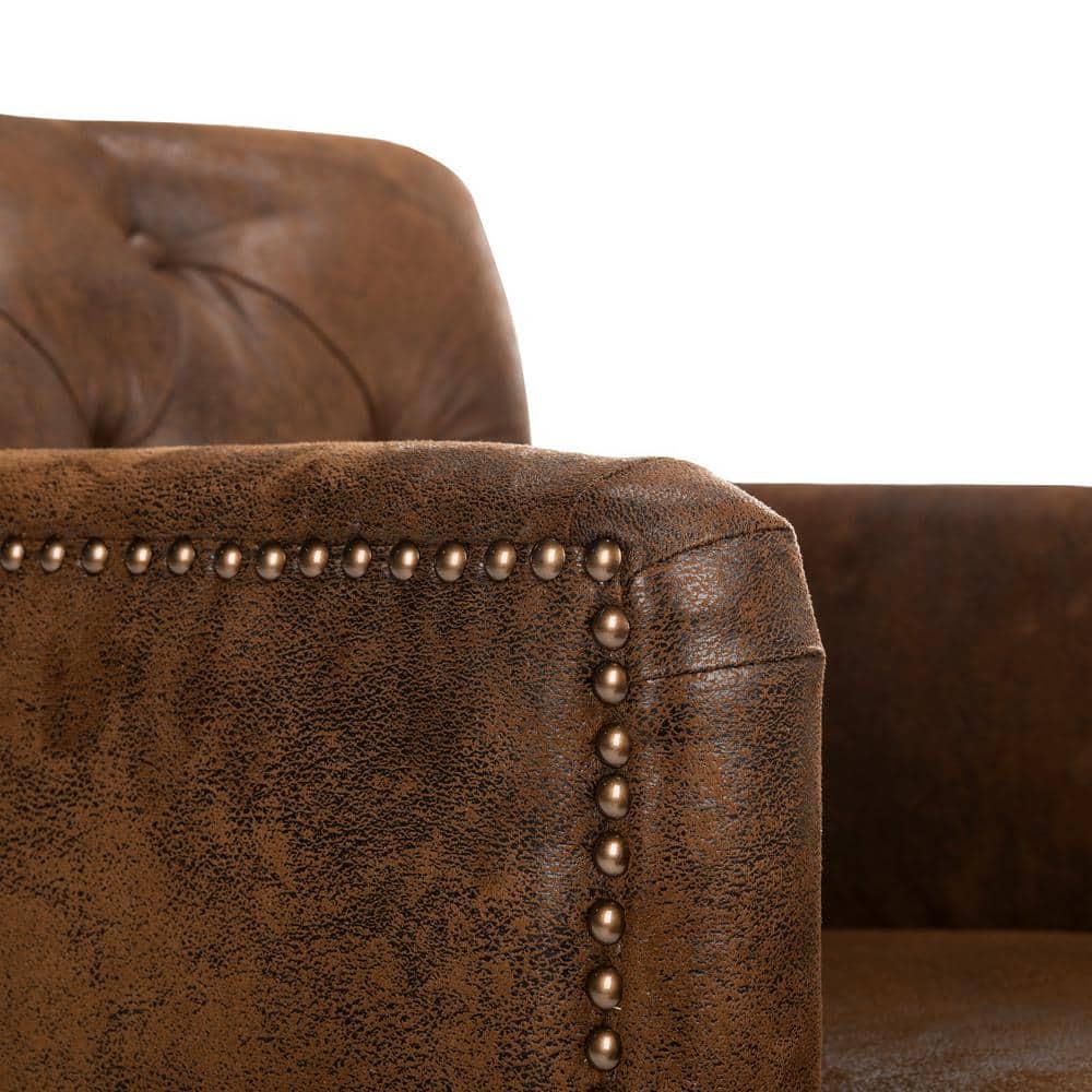 Contemporary Modern Brown Leather and Wood Accent Chair