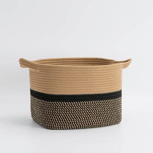 Square Cotton Rope Woven Basket with Handles for Toys - Cute Decorative 13.5 in. x 11 in. x 9.5 in.
