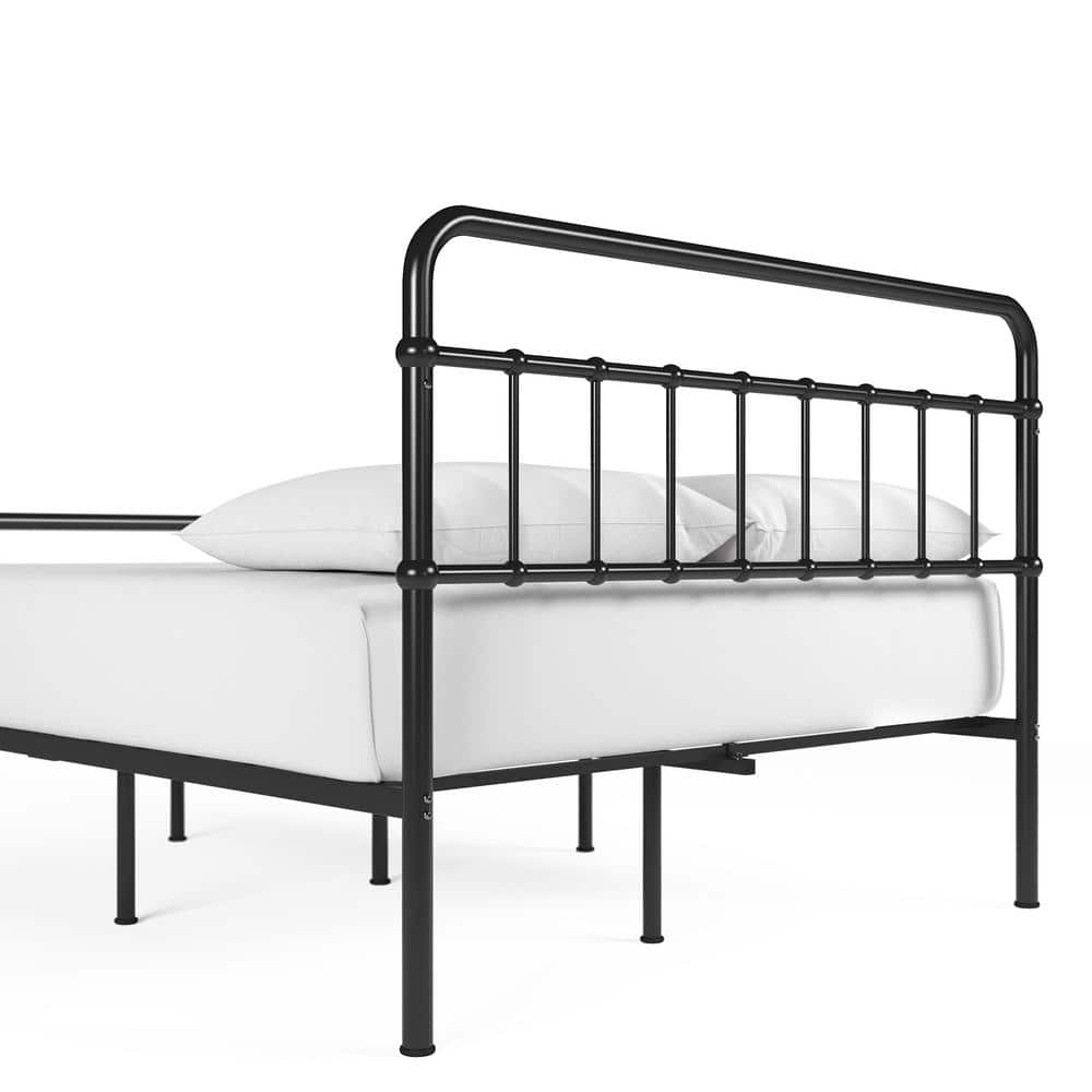 Florence Black Metal Twin Platform Bed Frame with Spindle Headboard