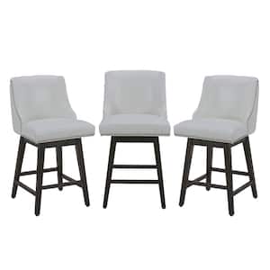 Martin 26 in. White High Back Solid Wood Frame Swivel Counter Height Bar Stool with Faux Leather Seat(Set of 3)