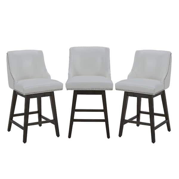 Spruce & Spring Martin 26 in. White High Back Solid Wood Frame Swivel Counter Height Bar Stool with Faux Leather Seat(Set of 3)