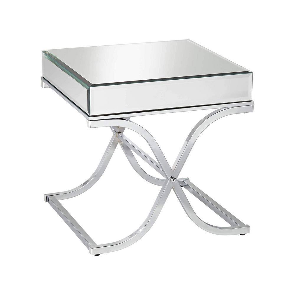 Sundance Chrome Square Mirrored End Table with Curved Metal Frame