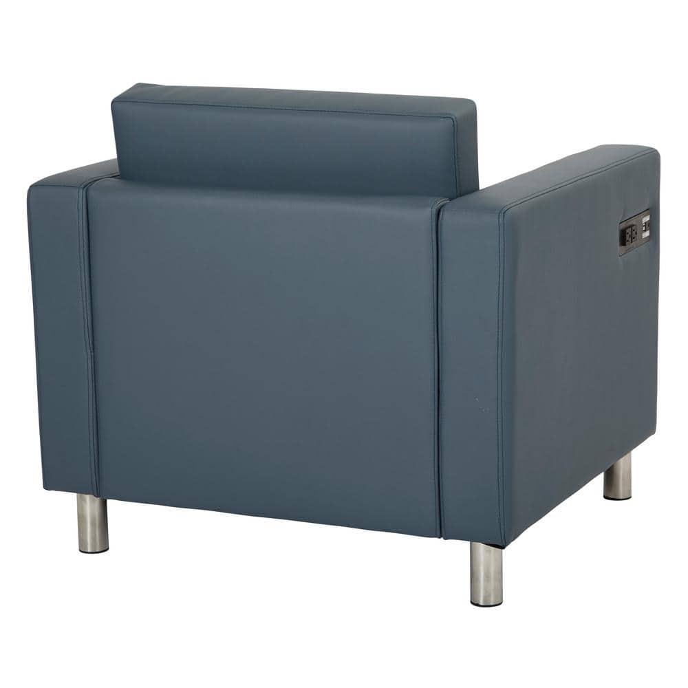 Futuristic Blue Faux Leather Accent Chair with Charging Station