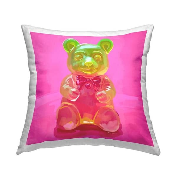 Stupell Industries Bright Candy Bear Pink Print Polyester 18 in. x 18 in. Throw Pillow
