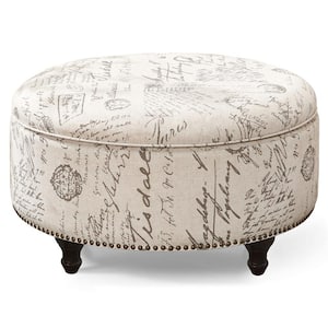 SIDA 30 in. Round Storage Ottoman, Contempory style, Nail Head Seating, Footrest Stool Bench, Beige