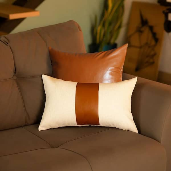 Decorative Vegan Faux Leather Throw Pillows Set of 2 - 17x17 - Brown