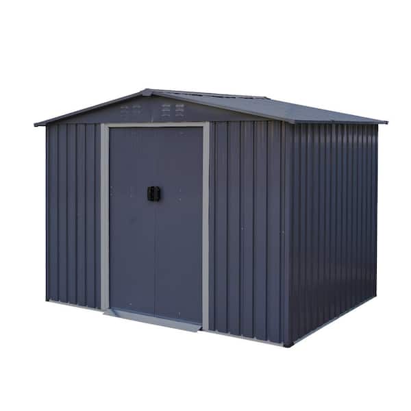 8 ft. x 6 ft. Metal Tool Sheds, Heavy-Duty Storage House with Sliding Doors with Air Vent in Dark Grey (45 sq. ft.)
