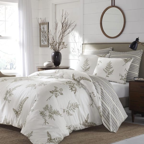 Stone Cottage Willow 3-Piece White and Beige Floral Cotton Full/Queen Comforter Set